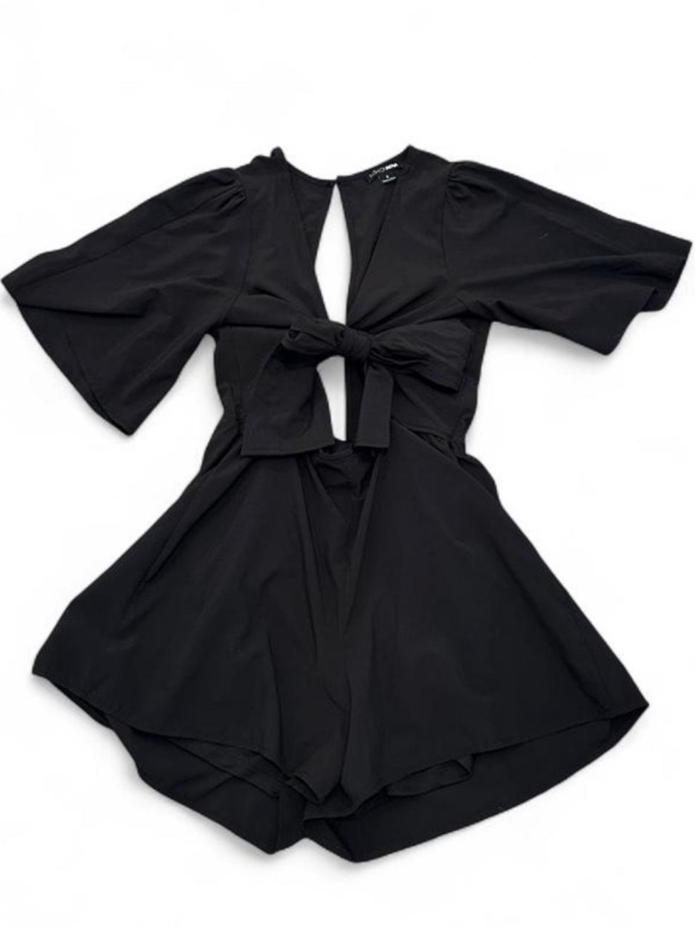 Fashion Nova Black Tie-Front Romper